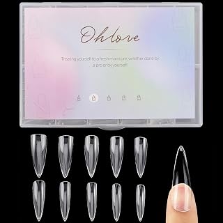 Ohlove 500Pcs Stiletto Nail Tips Full Cover Clear Fake Nails for Acrylic Nails, 10 Sizes