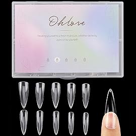 Ohlove 500Pcs Stiletto Nail Tips Full Cover Clear Fake Nails for Acrylic Nails, 10 Sizes