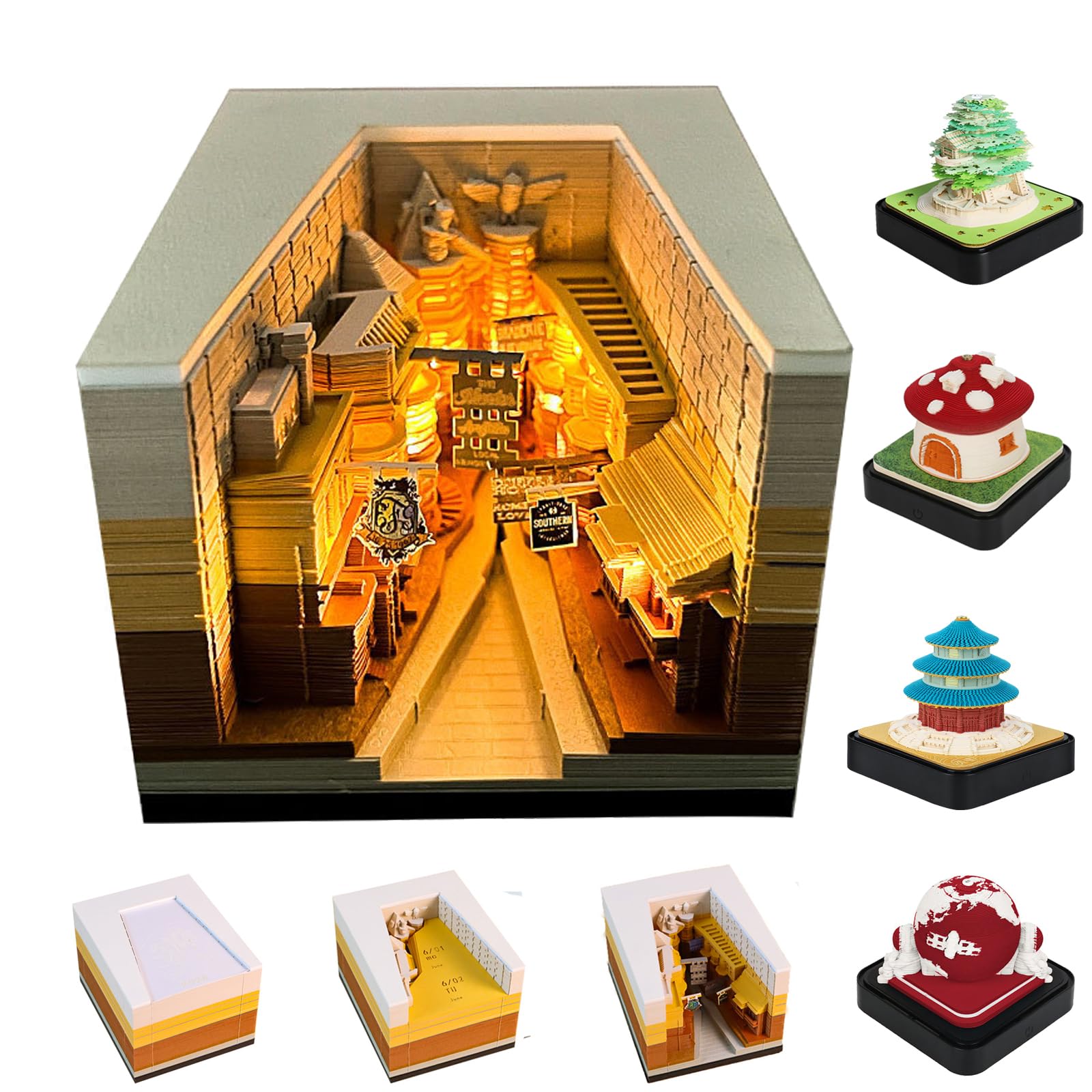 2026 3D Calendar Memo Pad,Led Time Piece Calendar1,Creative Desk Calendar Notes Notepad,Paper Carving Sticky Calendar,Craft Desktop Decoration