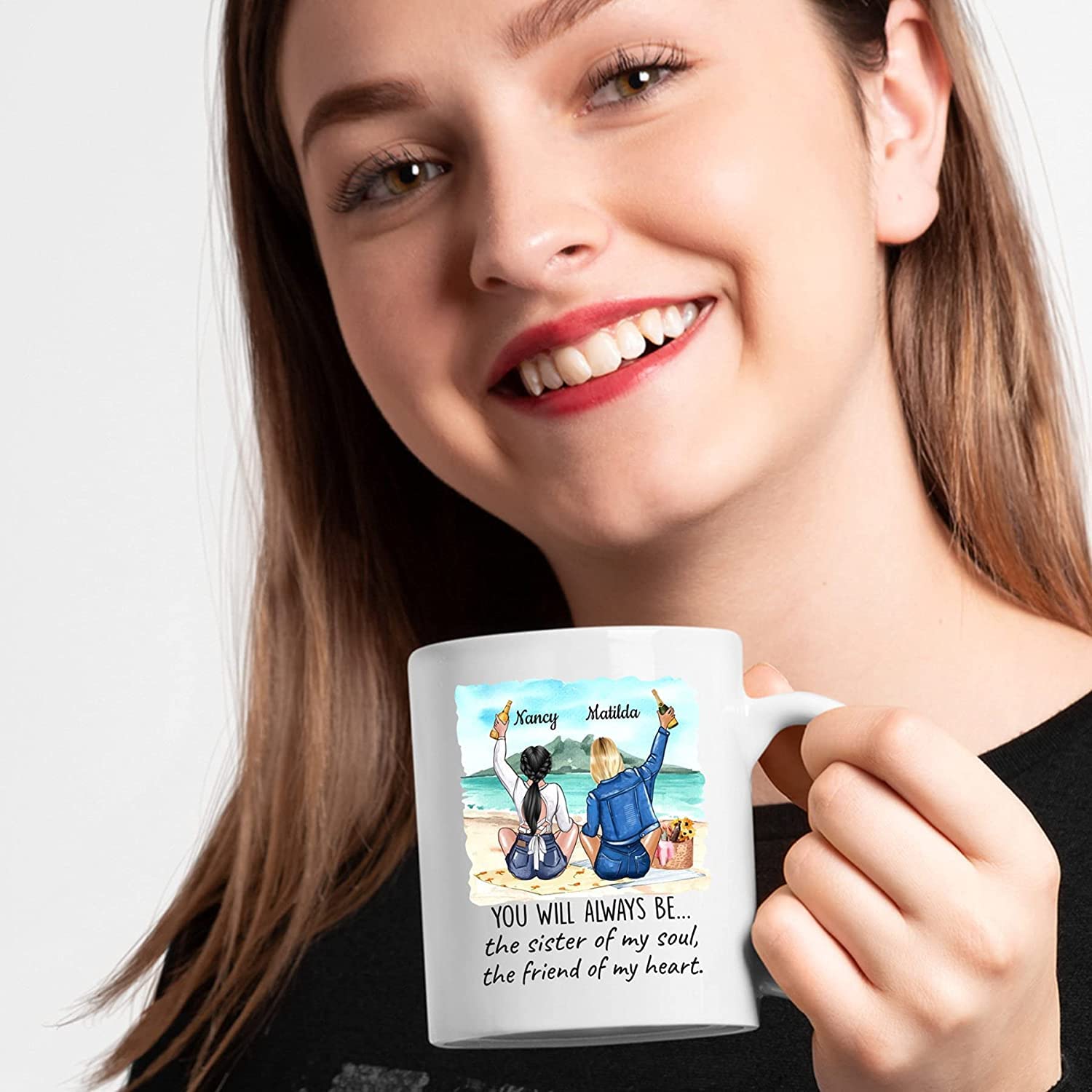 Personalized Best Friend Coffee Mug Gifts, You Always Be Sister Of My Soul Friend Of My Heart, Custom Names Friendship Coffee Mug For Bestie BFF Long Distance Friendship, Birthday Mug Gifts 11oz 15oz