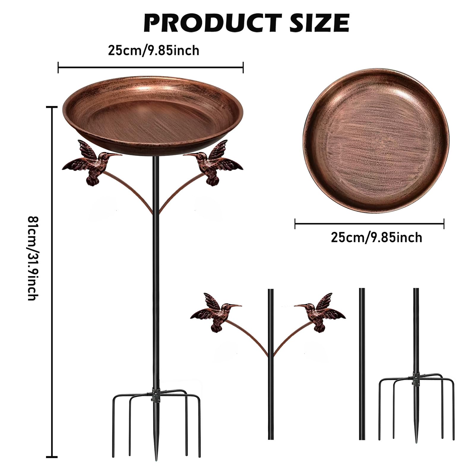 Abreuvoir Oiseaux Extérieur 81 cm, Mangeoire Oiseaux Extérieur sur Piedl pour Jardin, Station D’Alimentation pour Oiseaux Sauvages, Résistant Au Froid, Abreuvoir avec 5 Piques