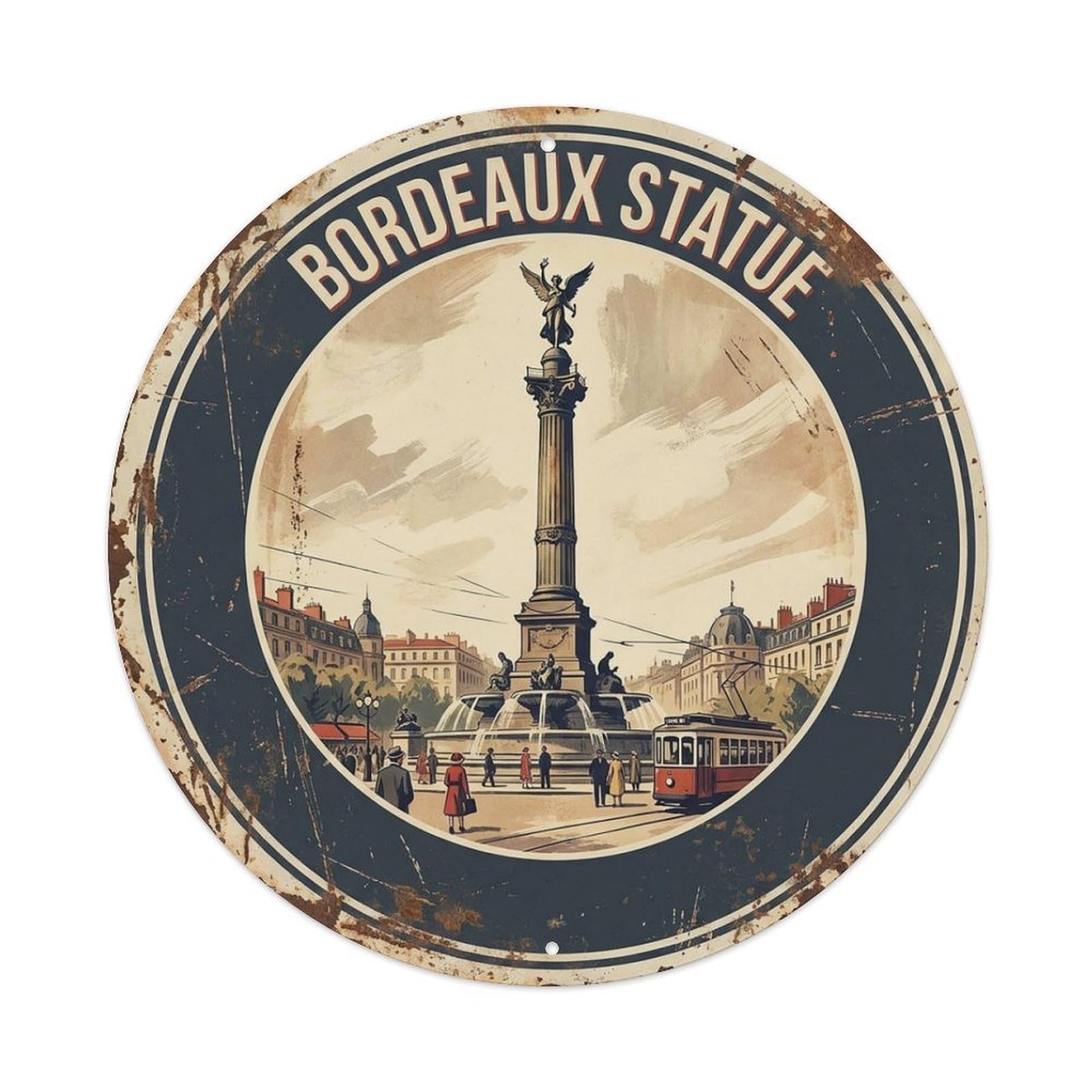 France Bordeaux City Culture Travel Statue Metal Tin Sign
