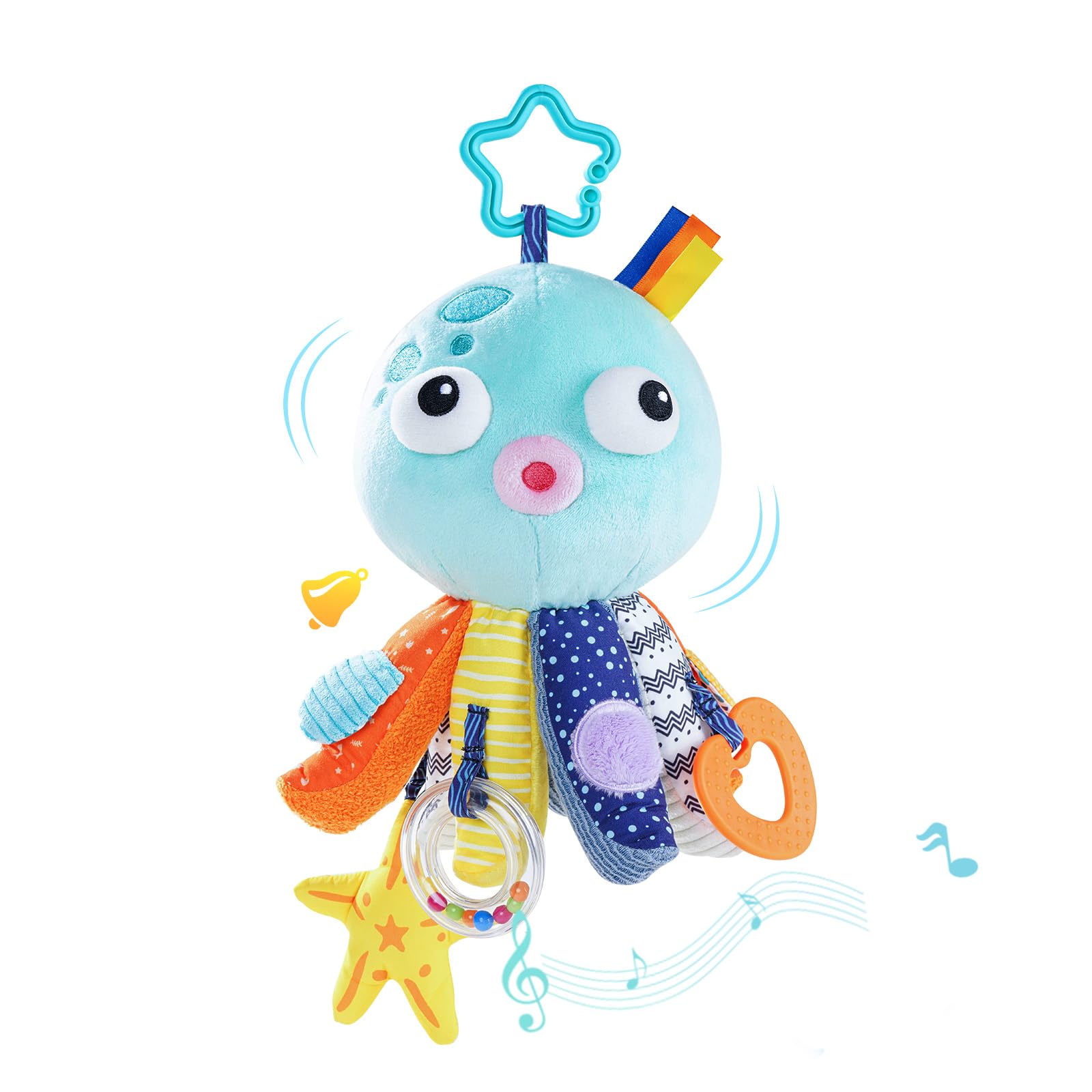 Koty Baby Toys 0-6 Months - Octopus Toy with Pulling Cords, Squeaky, Crinkle, Rattle, Mirror - Baby Toys 3-6 6-12 Months Developmental Newborn Infant Toys Baby Sensory Stuffers Shower Gifts (Blue)