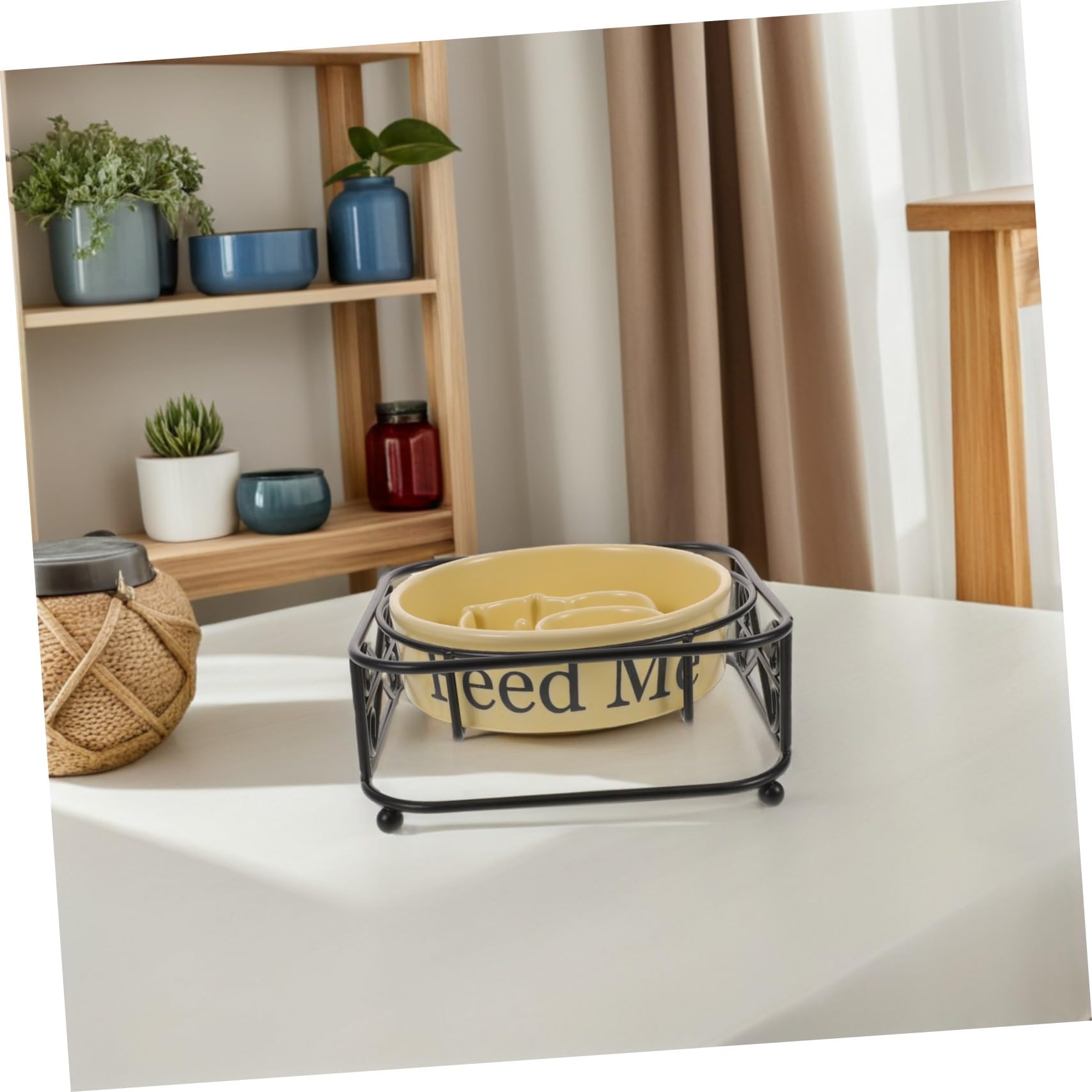 WOONEKY Ciotola Lenta in Ceramica per Cani e Gatti con Supporto Elevato Anti-ingozzo Adatta Cuccioli e Razze Piccole e Medie Design Elegante e Funzionale