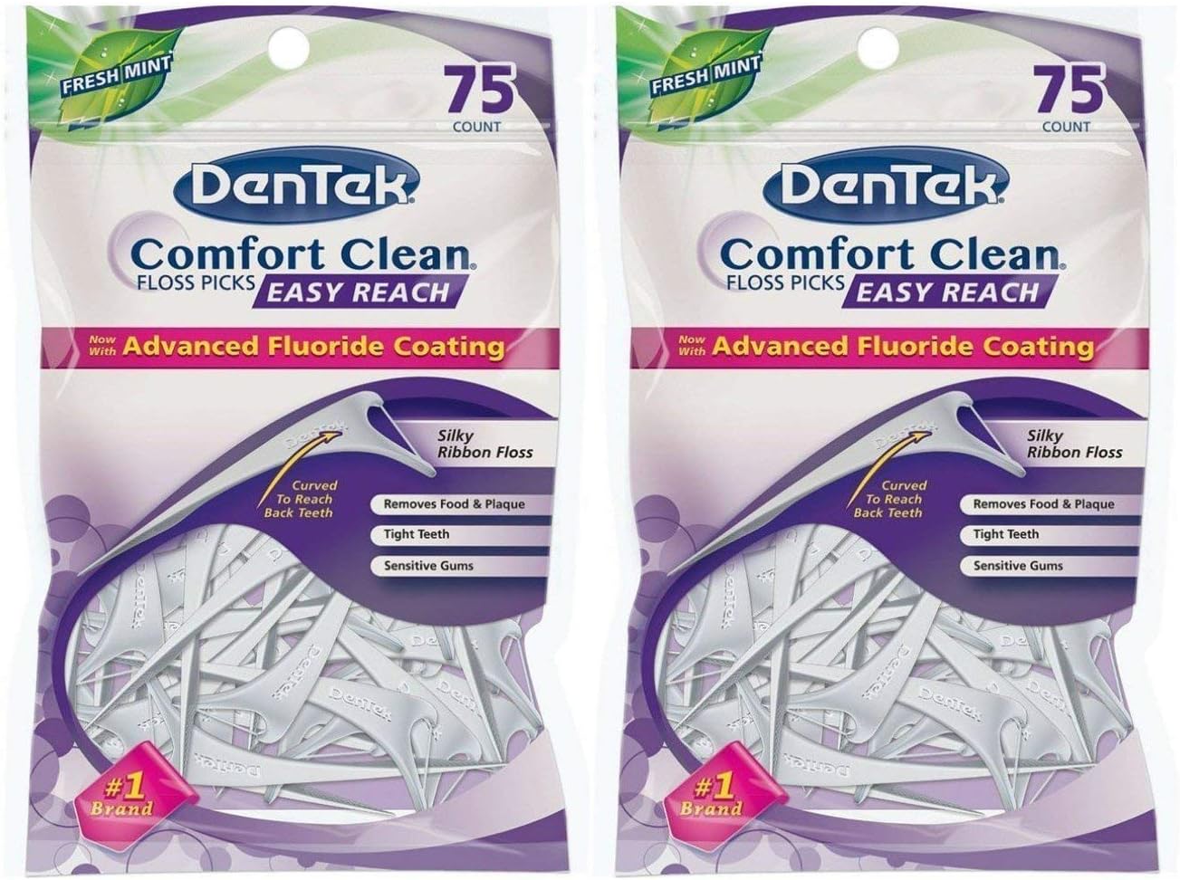Dentek Comfort Clean Easy Reach Floss Picks | Fresh Mint 75-Count | 2-Pack