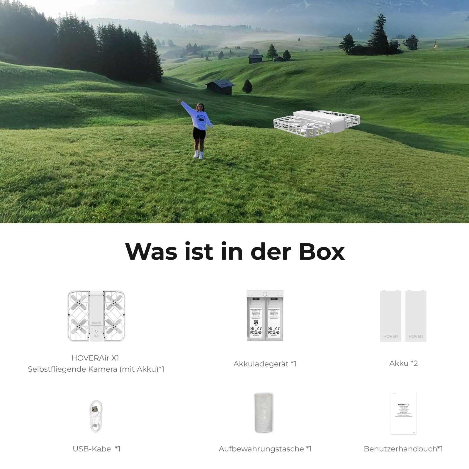 HOVERAir X1 Drohne mit kamera, Selbstfliegend Kamera Drone mit Folge-mir Modus, Mini Drohne im Taschenformat, HDR-Videoaufnahme, intelligente Flugrouten, Freihandsteuerung, Weiß (Combo Plus)