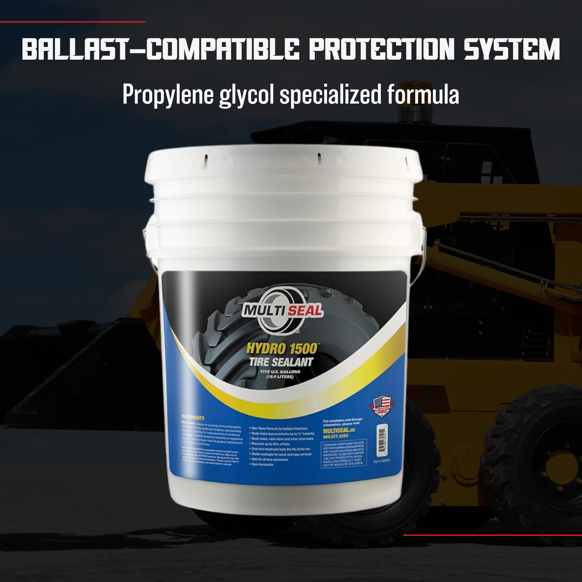 MULTI SEAL HYDRO 1500 Propylene Glycol Based Formula - Liquid Ballast-Filled Tire Sealant for Flat and Puncture Prevention, 5-Gallon Pail with Pump
