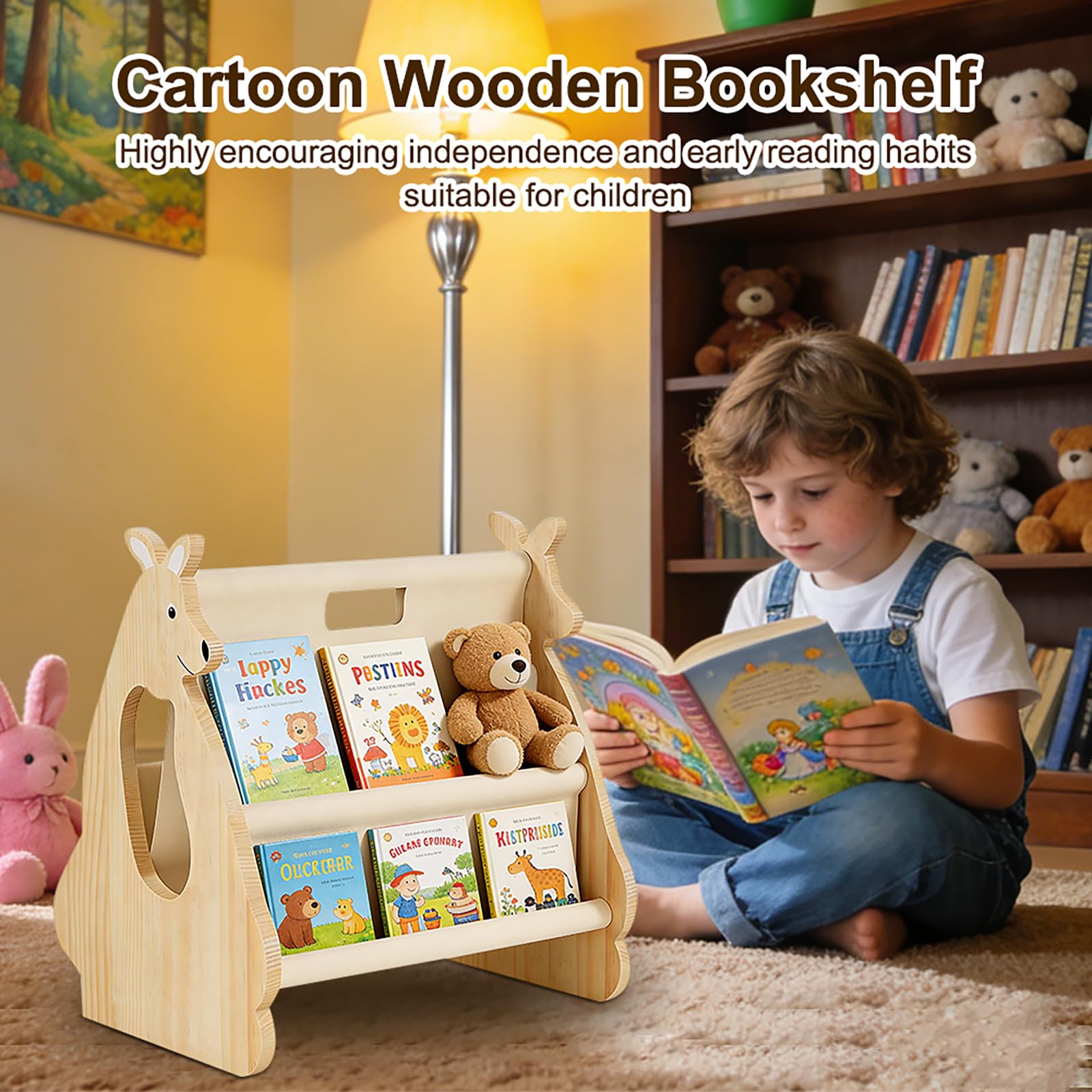 Bibliotheque Enfant en Bois Massif, Etagere Rangement pour Livres, Montessori Bibliothèque Livre, Organiseur de Livres pour Chambre d'enfants, Meuble pour Chambre d’Enfant, (H 37 cm)