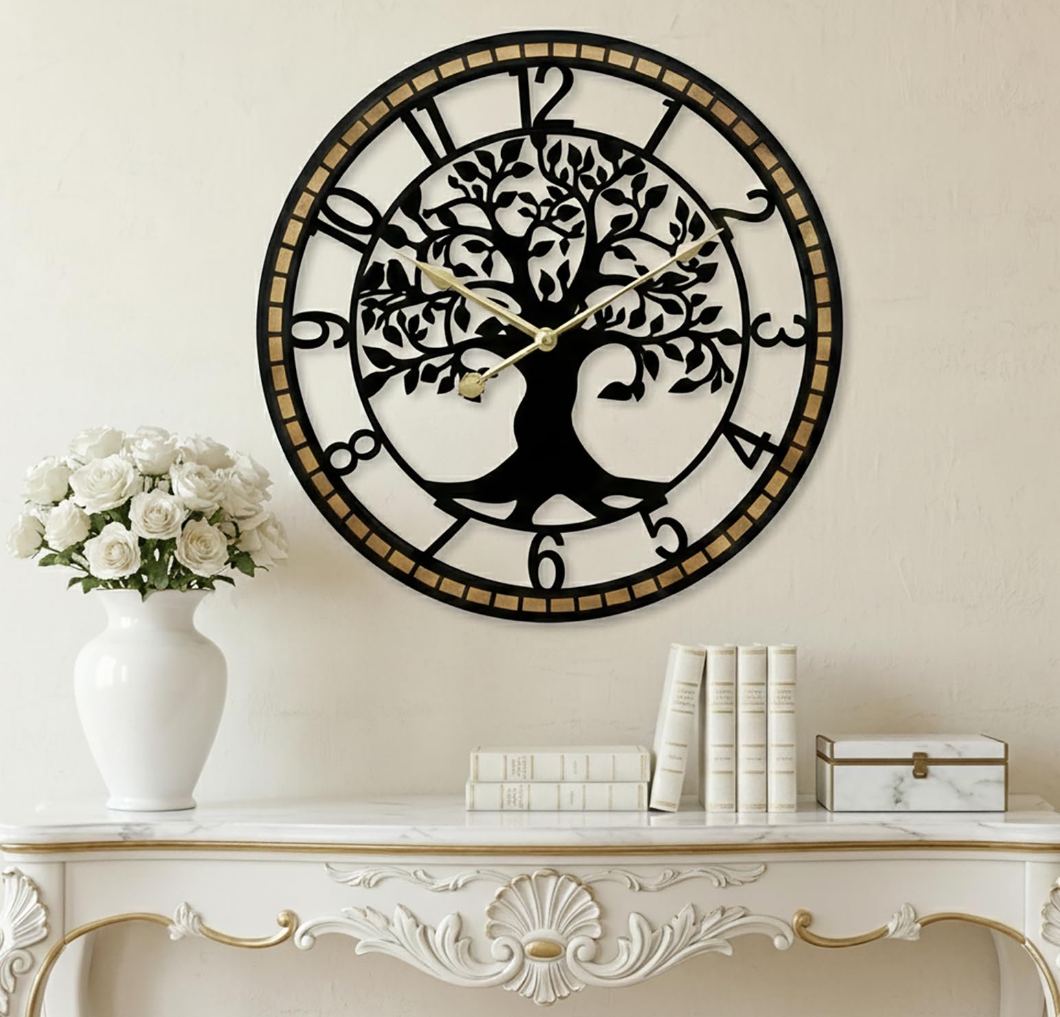 Horloge murale fonctionnement à piles sans tic-tac arbre de vie