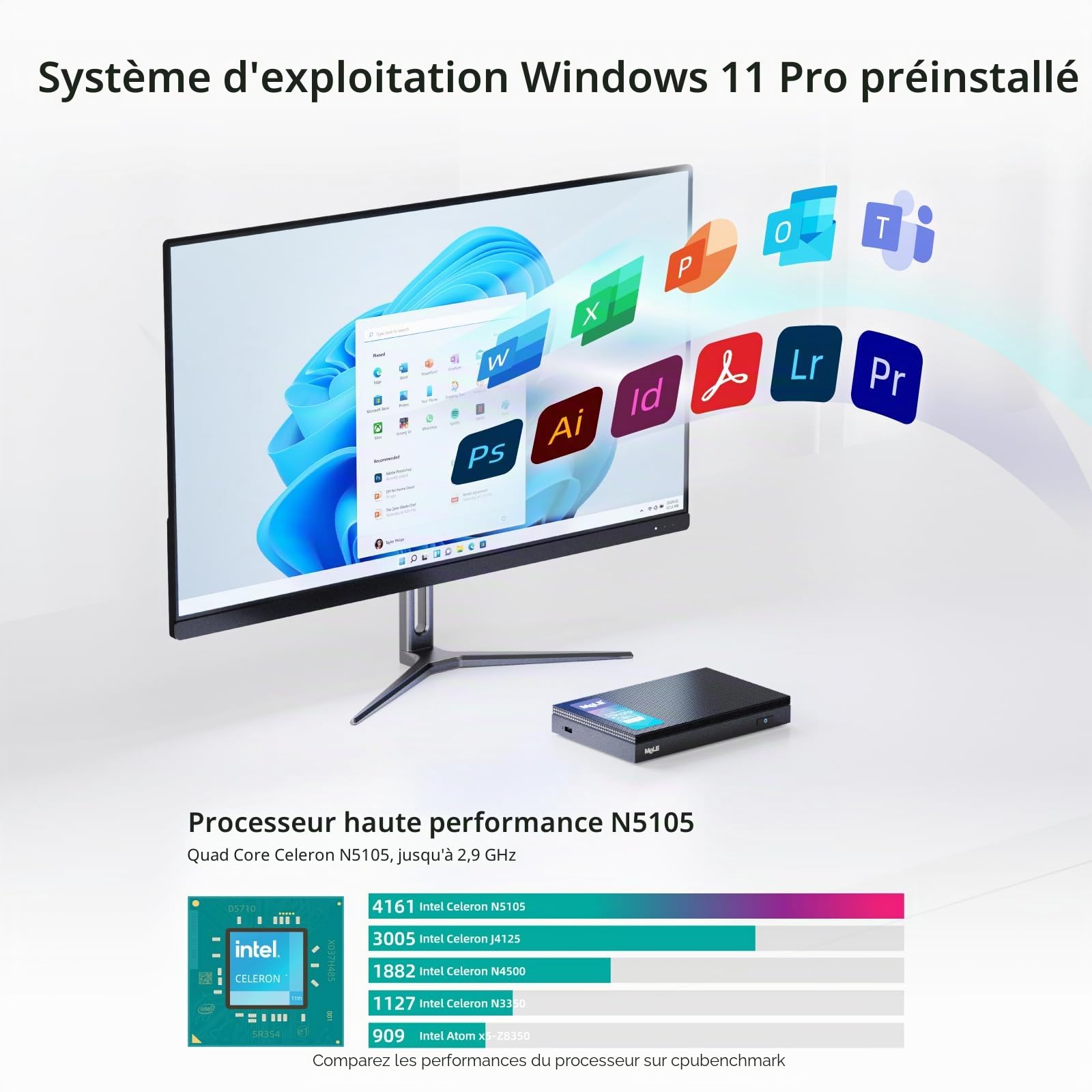 MeLE Quieter3Q Mini PC sans Ventilateur N5100 8GB 256GB Petit Bureau