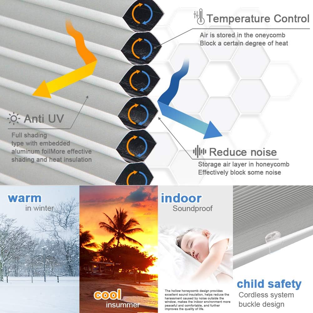 MiLin Top Down Bottom Up Cordless Cellular Shades No Tools No Drill Blinds for Windows Shades for Indoor Windows Magnetic Door Blinds - Light Filtering Black Black