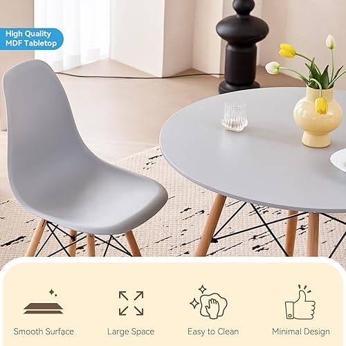 Miniatura 3 de Juego de mesa de comedor redonda de 5 piezas, juego de mesa de cocina pequeña de 35.5" con 4 sillas que ahorran espacio, asientos de plástico, patas