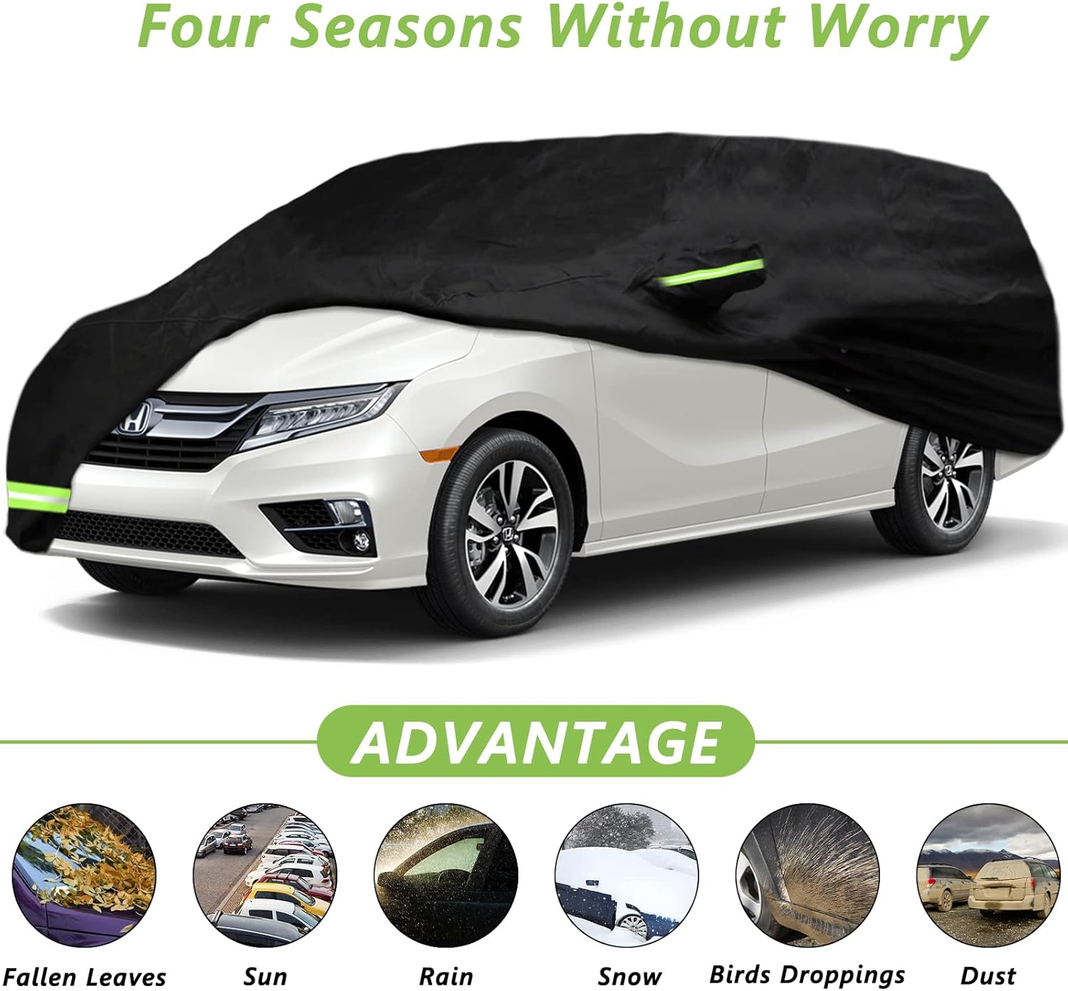 YIXIN Waterproof Car Cover Cover for 2005-2026 Honda Odyssey Minivan 190T Custom Fits 100% Water Resistant Wind Belt and Single Door Zipper, Up to 205" L (Black-for Honda Odyssey)