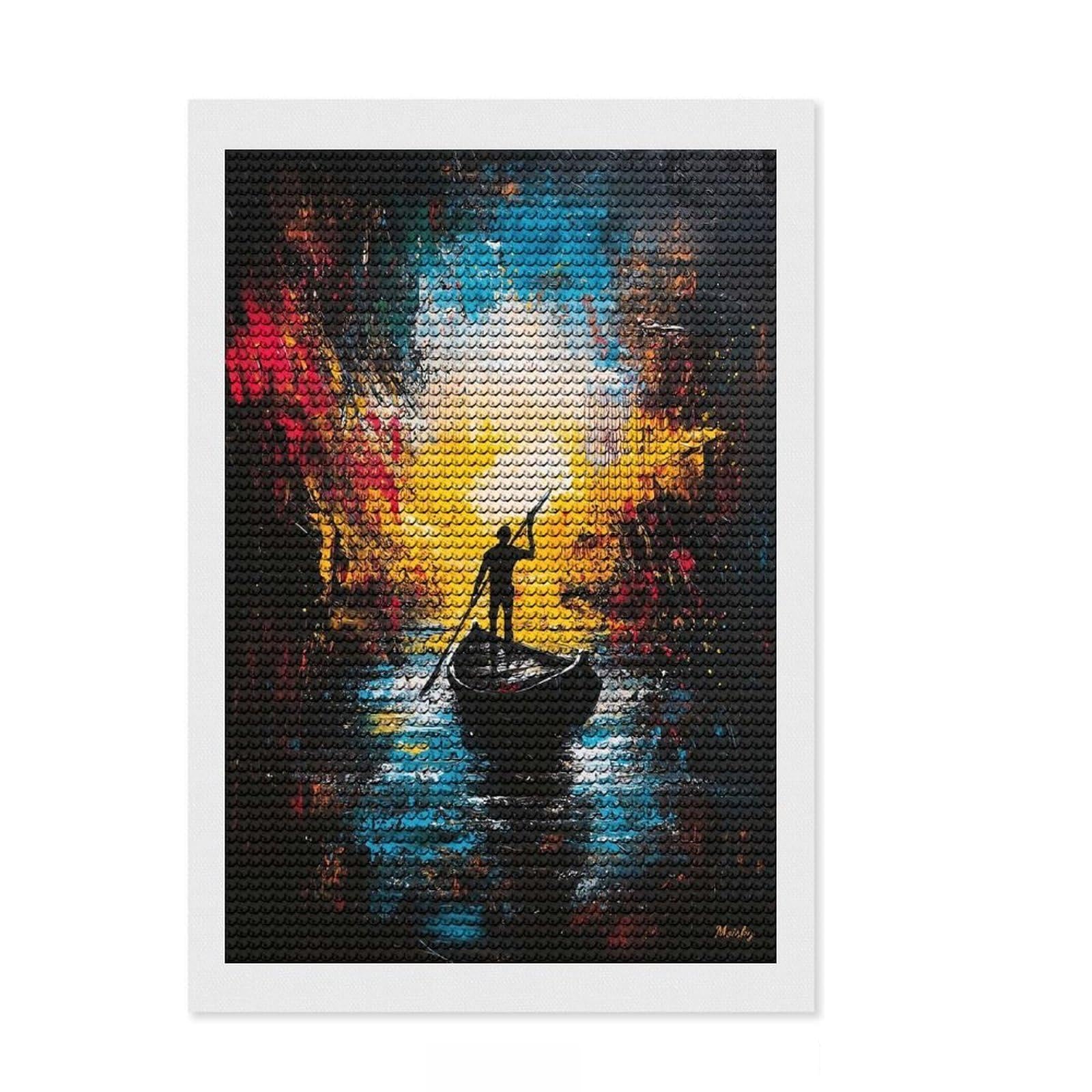 Junmoney Voyage Into Light – Expressionist Abstract River Journey Diamond Painting Canvas Set 8"x12", Enjoyable At-Home Hobby, Adhesive Canvas, Cosy Home Accent, Christmas Gift