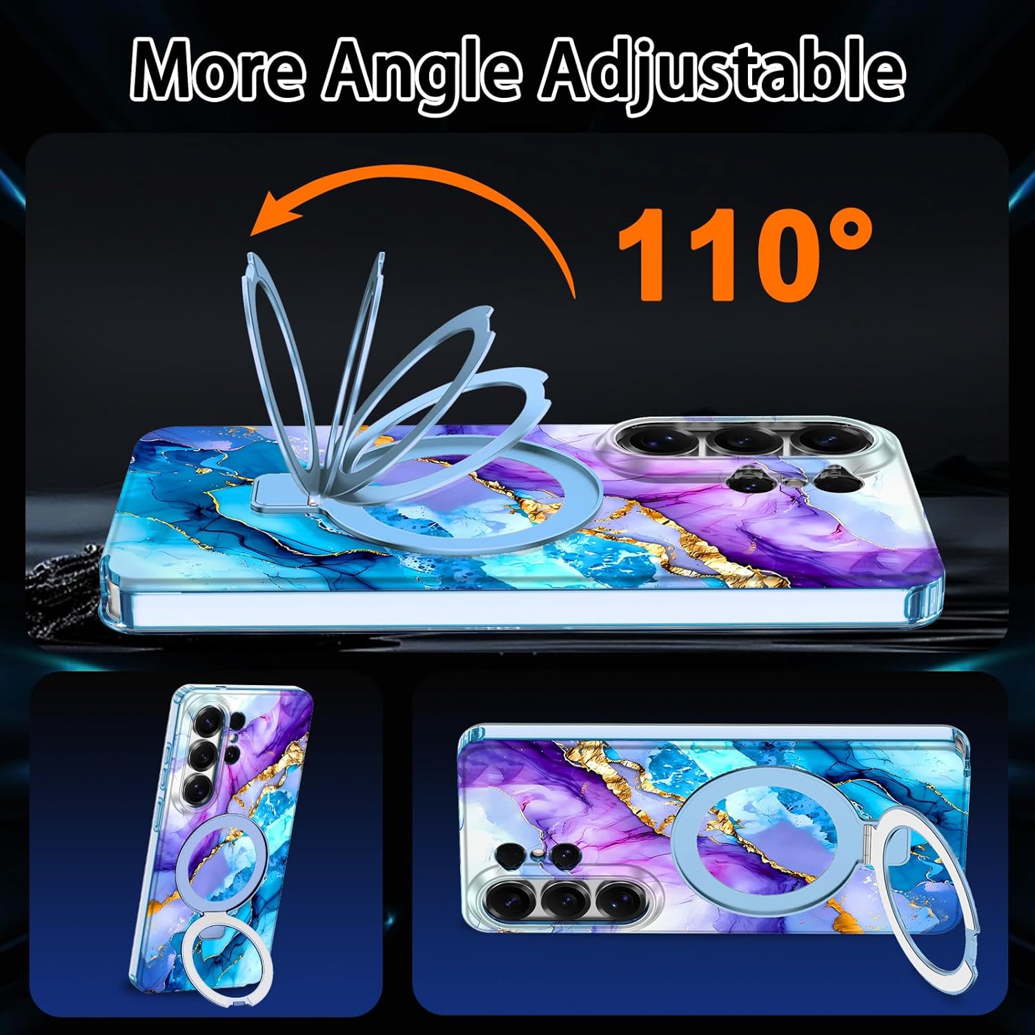 Magnetic for Galaxy S26 Ultra Case with Invisible Ring Stand[Compatible with MagSafe] Full Body Slim Women Girl Shockproof Marble Pattern Design Case for Samsung Galaxy S26 Ultra,Purple/Blue