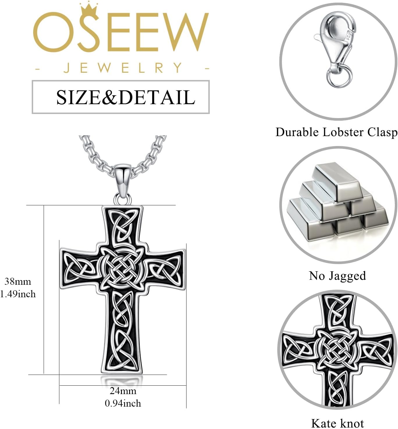 Irish Cross Knot Necklace Silver for mens Sterling silver Celtic Cross Necklace Male Religious Necklace - Image 4