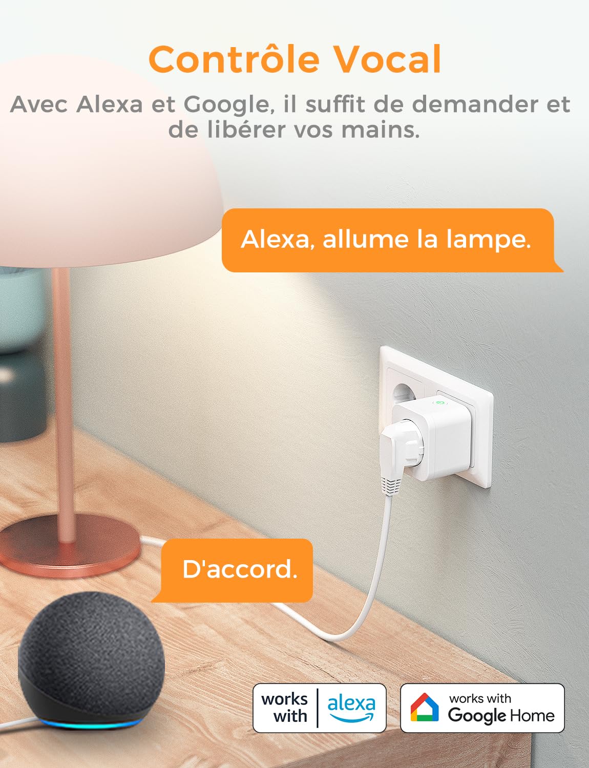 Refoss Prise intelligente Alexa, WiFi prise temporisée avec contrôle vocal, contrôle à distance via l'application Refoss, compatible avec Alexa et Google Home, 2400 W, 10 A, type F, 4 pièces