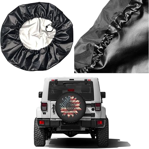 Miniatura 5 de Foruidea Cubierta patriótica para neumáticos de repuesto para el 4 de julio, con bandera de girasol de Estados Unidos, a prueba de polvo, para