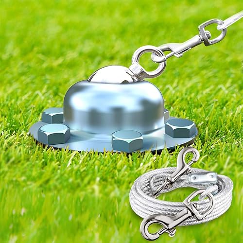 Pestairs Anclaje giratorio de 360 para perro de Cable y Estaca Cuerda de 20 pies y Estaca a prueba de óxido para perro Pequeño Mediano y Grande