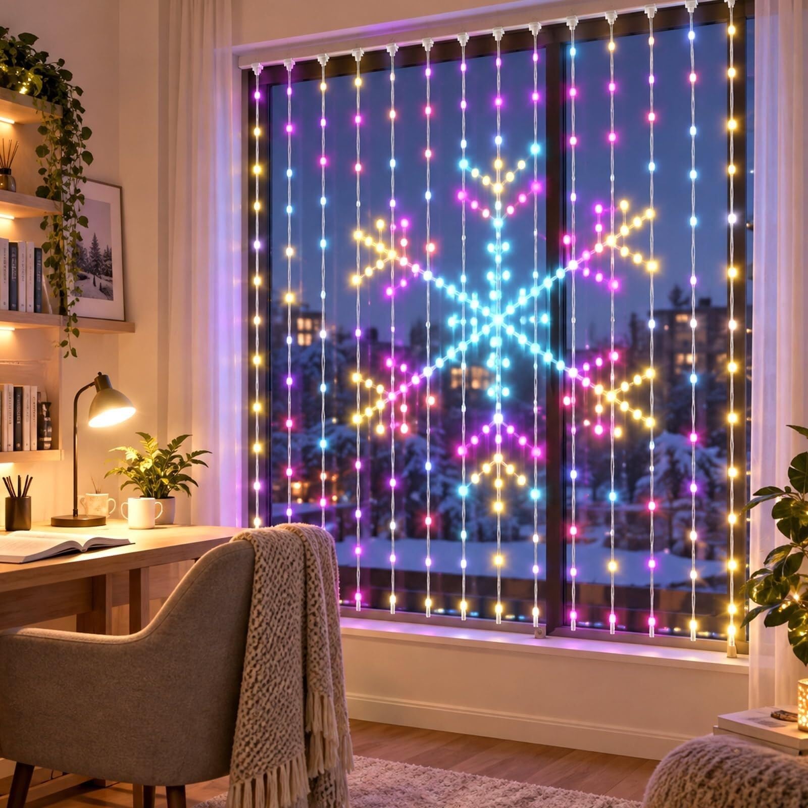 Luci animate per albero di Natale, luci LED per tende, timer e memoria, RGB per esterni, da parete, finestra, con telecomando, alimentazione USB, impermeabile IP65, 2x2m(1 X 1 M)