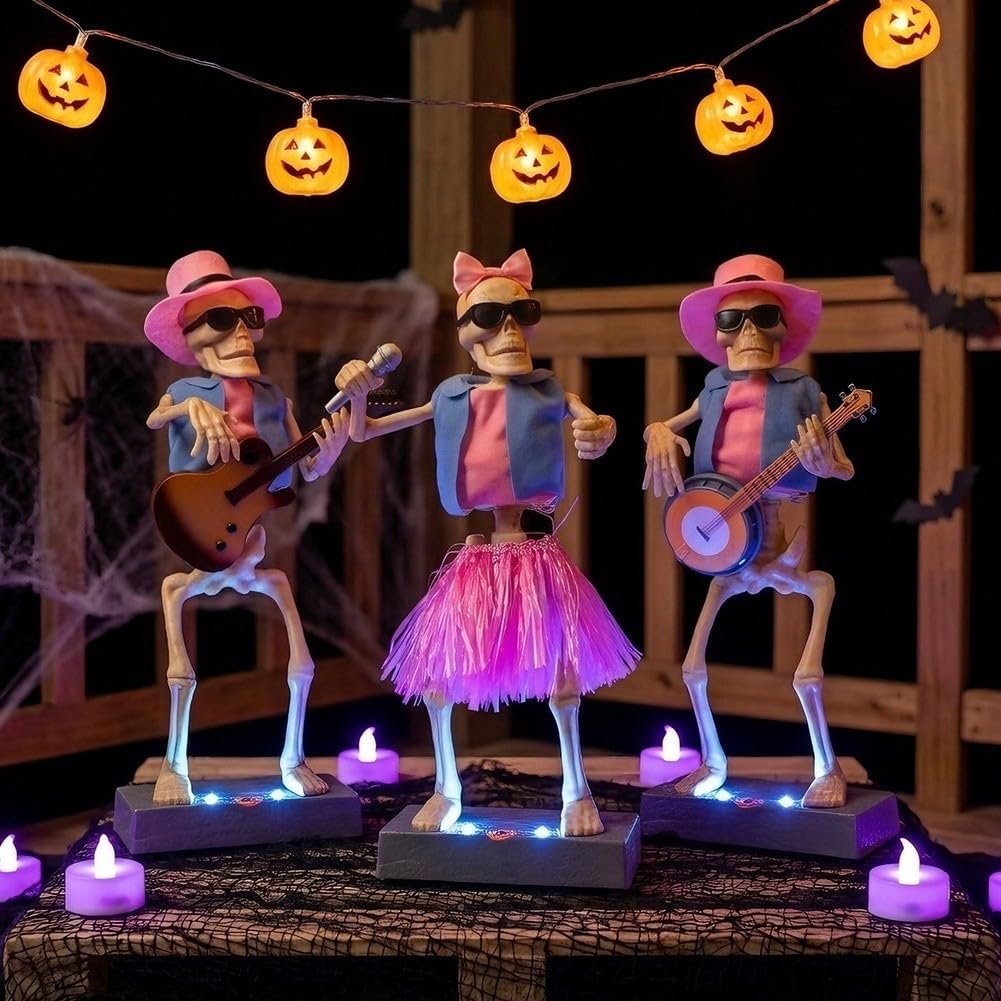 Elektrisch leuchtendes Skelettband, musikalisches Ornament, mit bunten Lichtern, für Halloween-Party, Zuhause, Dekoration, 15 x 8 x 37 cm (B)