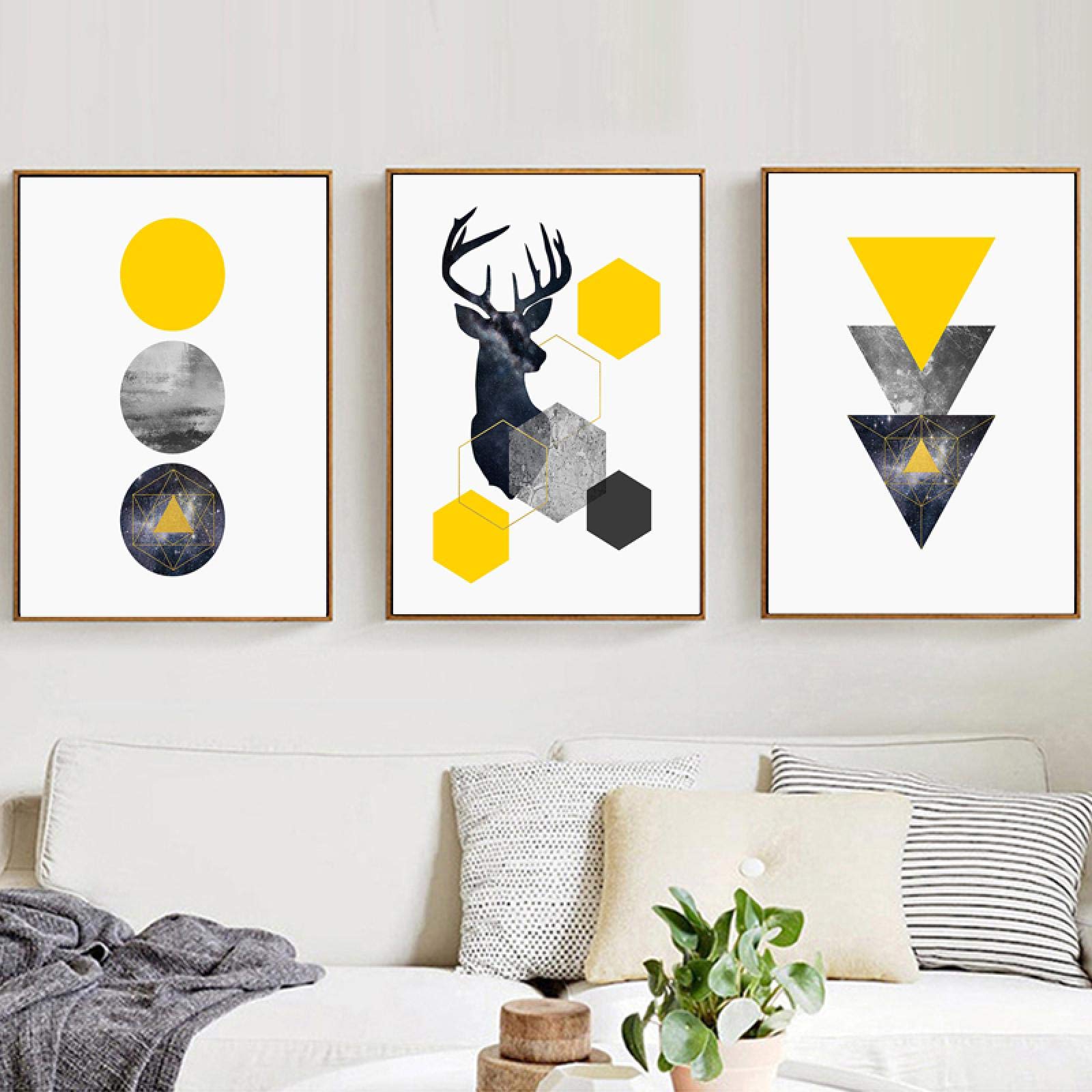 Estilo nórdico geométrico Estrellado Abstracto Ciervo Pared Arte impresión Imagen Lienzo Pintura Cartel Pared Imagen para Sala de Estar 60x80cmx3pcs sin Marco