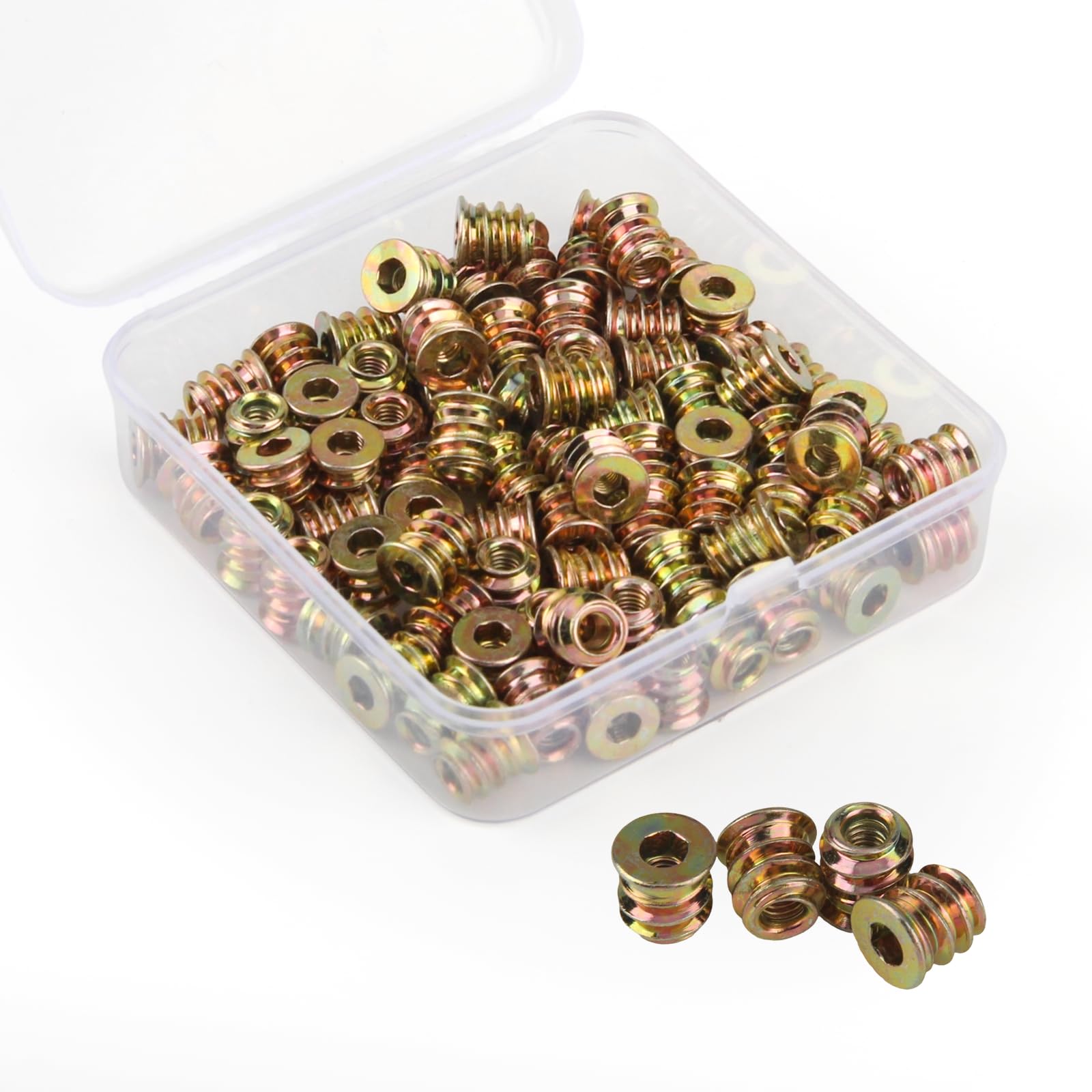 80 Pezzi Inserti Filettati per Legno M4 x 10mm | Dadi da Avvitare al Legno Esagono Inserto Filettato Esagonale Denti Interni ed Esterni per Mobili in Legno Assortimento