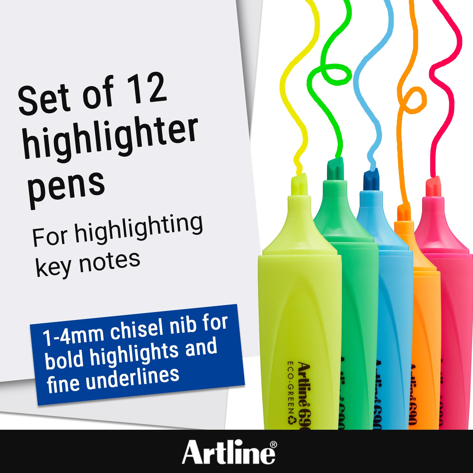 Artline Eco Pink Highlighters (Pack of 12) 1-4mm Nib for Home, School & Office Use, Bright Water-Based Non-Fade Highlighter Pens, Non-Toxic - Genuine Highlighters Pens - Image 2