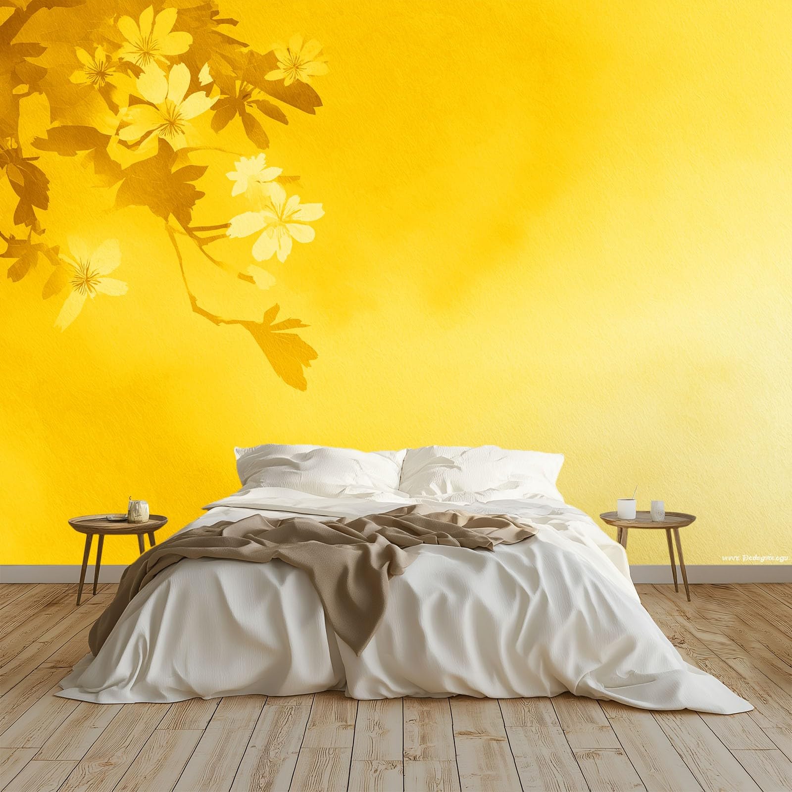 Carta da parati fotografica 500 x 280 cm, elegante decorazione da parete con piante nostalgiche floreali in tessuto non tessuto, decorazione murale e decorazione per la casa, oro chiaro, stampa