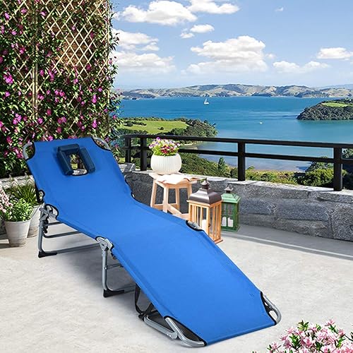 Miniatura 2 de COSTWAY Tumbona plegable ajustable para patio, playa, camping, reclinable, para tomar el sol, color azul