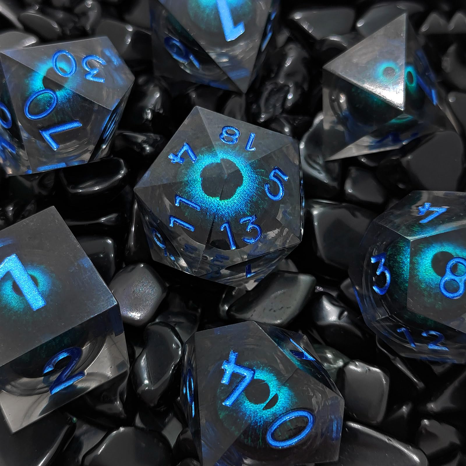 ORUZA 7 PCS Dragon Eye DND Dice Liquid Core D&D Dice Resin Sharp Edge Polyhedral D&D Dice Set for Dungeons and Dragons Role Playing Die D20 D12 D10 D8 D6 D4 D% - Image 3