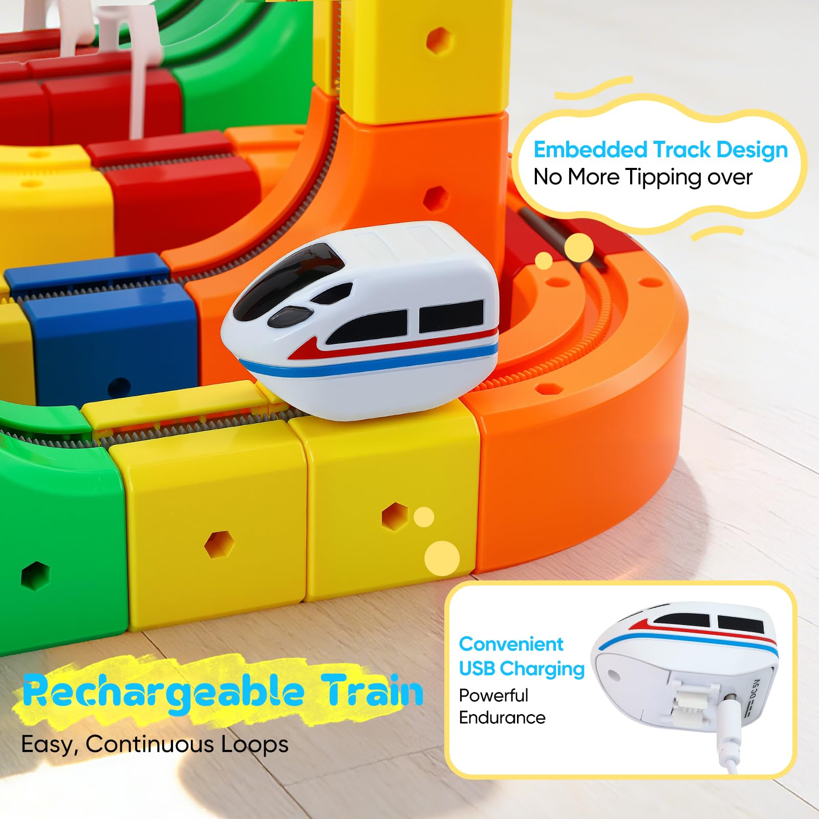 51 Piezas Juego de Trenes de Cubos mágicos, Juego de Trenes eléctricos, diseños 3D Integrados, Pista de Carreras Flexible, Juguete de construcción de automóviles motorizados