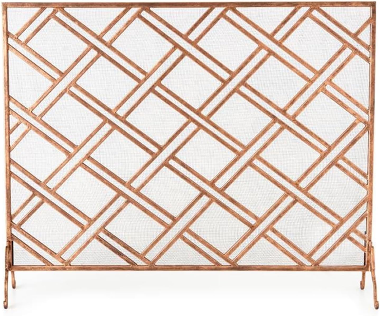 Rustic Gold Fire Screen - 100x80cm Charcoal Fence with Support Feet, Ideal for Wood Burning Fireplaces, Single Panel Decorative Safety Barrier