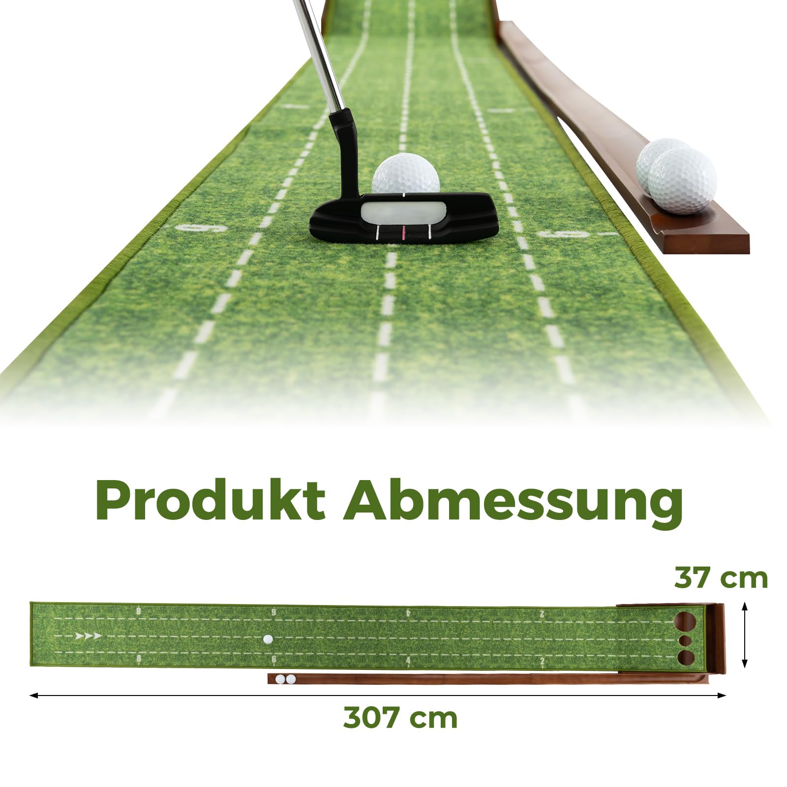 COSTWAY Golf Puttingmatte, Golfmatte mit 1/2/3 Löchern, Auto Rückkehr Übungsmatte mit 3 Golfbällen & Kunstrasen, Putting Trainer Indoor Outdoor für Anfänger, Profis (3 Löcher)