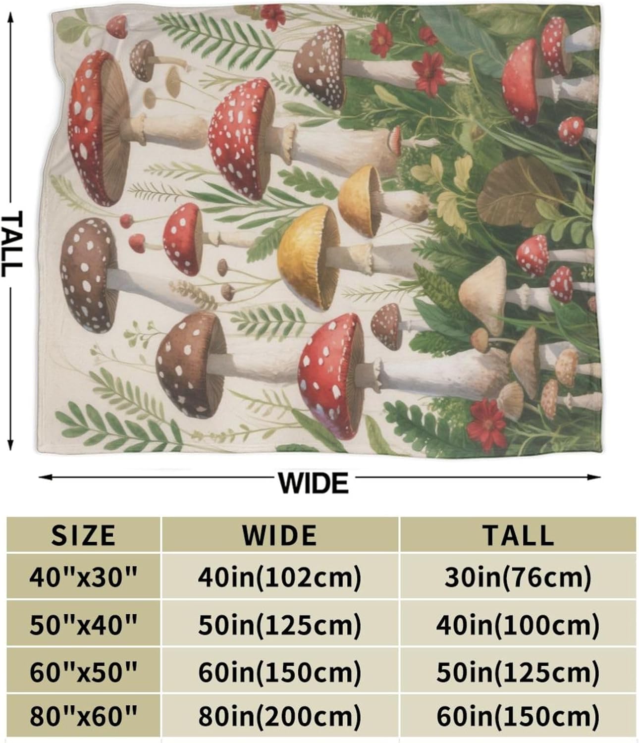 Vintage Mushroom Blanket Forest Mushroom Soft Cozy Throw Blanket Floral Super Plush Warm Stuff Lightweight Fleece Flannel Blankets Gifts for Women Girls Kids Adults 50"X40" - Image 3