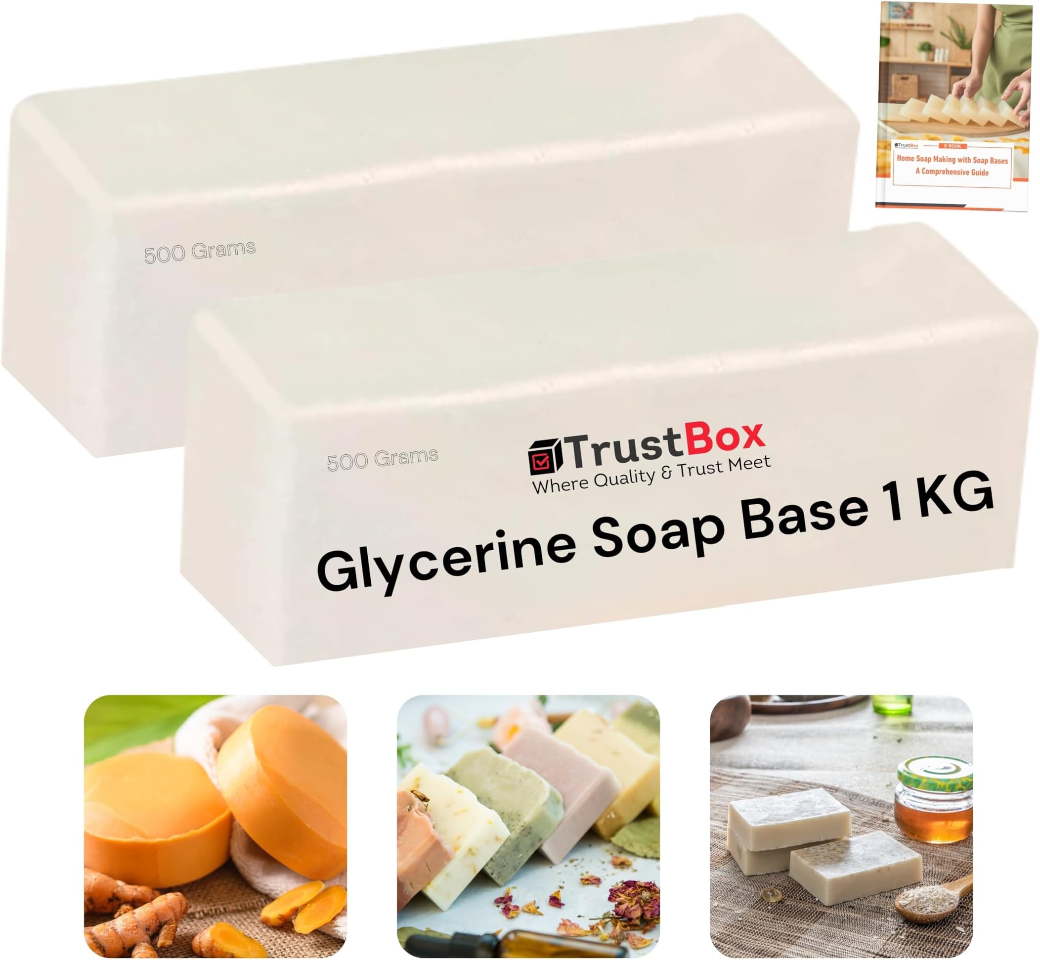 Glycerine Soap Base For Soap Making|1 Kg | Includes Free E-Book | Organic & Natural | Transparent Melt And Pour Glycerin Bar | Suitable For All Skin Types.