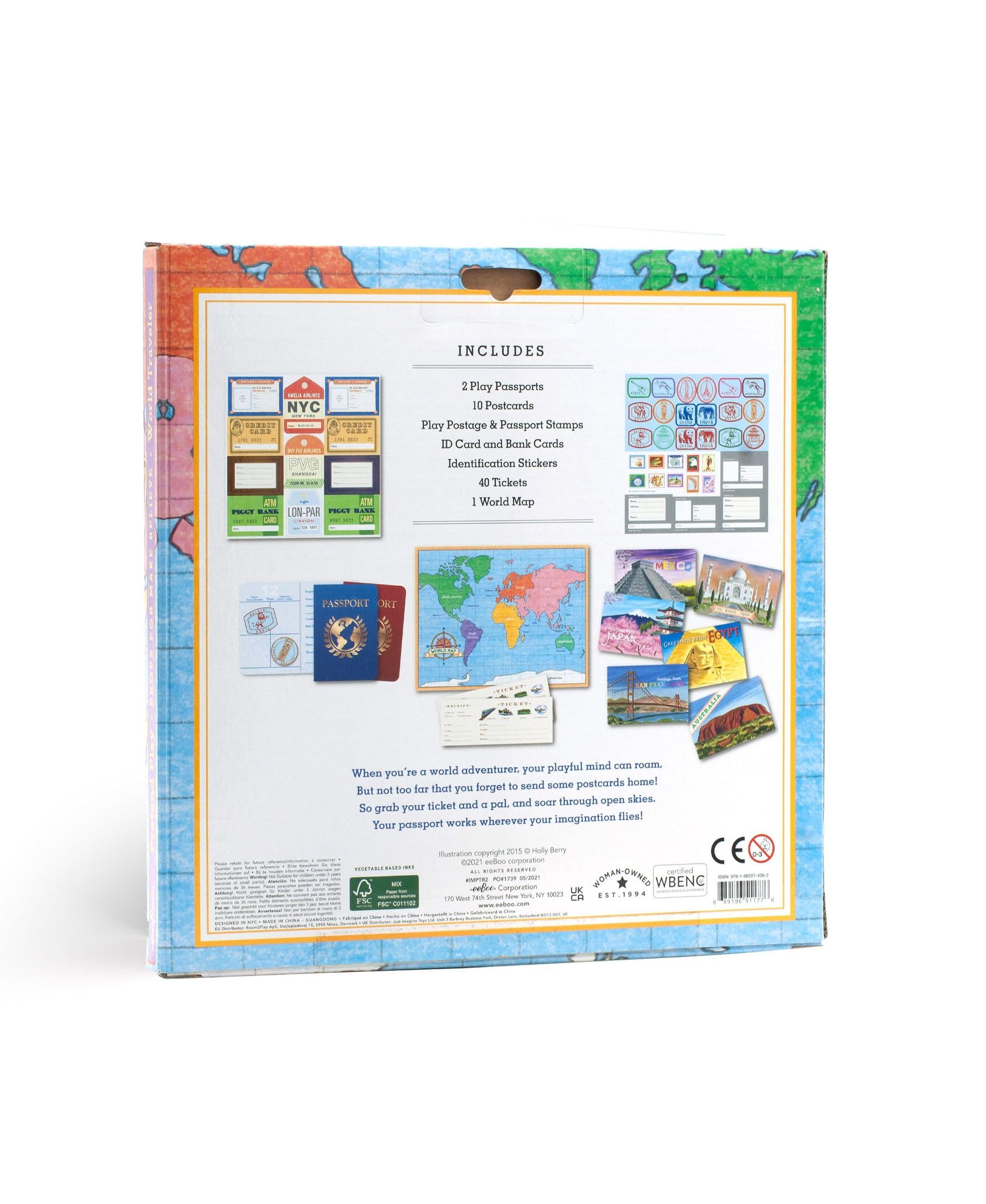 eeBoo World Traveler Pretend and Role Play Activity Set, Contains All of The Props Needed for Make Believe Travel Play, Ages 3 and Up