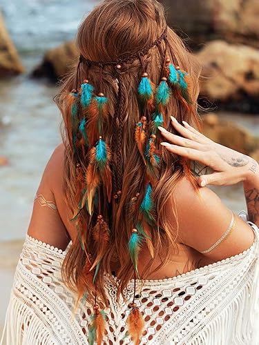 Miniatura 7 de GORTIN Diadema de plumas bohemias, disfraz gitano, tocado negro, bohemio, hippie, banda para el pelo para festival indio, accesorio para el cabello