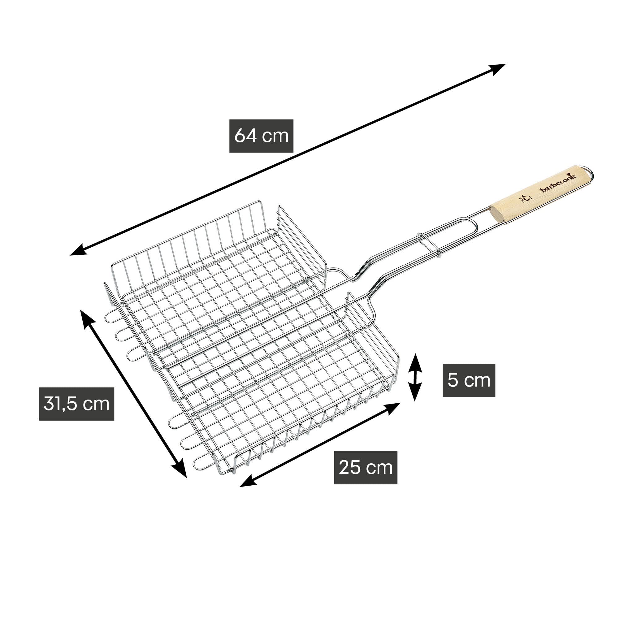Barbecook Cestello a Doppia Griglia FSC, Accessori Barbecue, Utensile per Barbecue, Griglia Barbecue per Carne e Verdure, Facile da Pulire, Argento