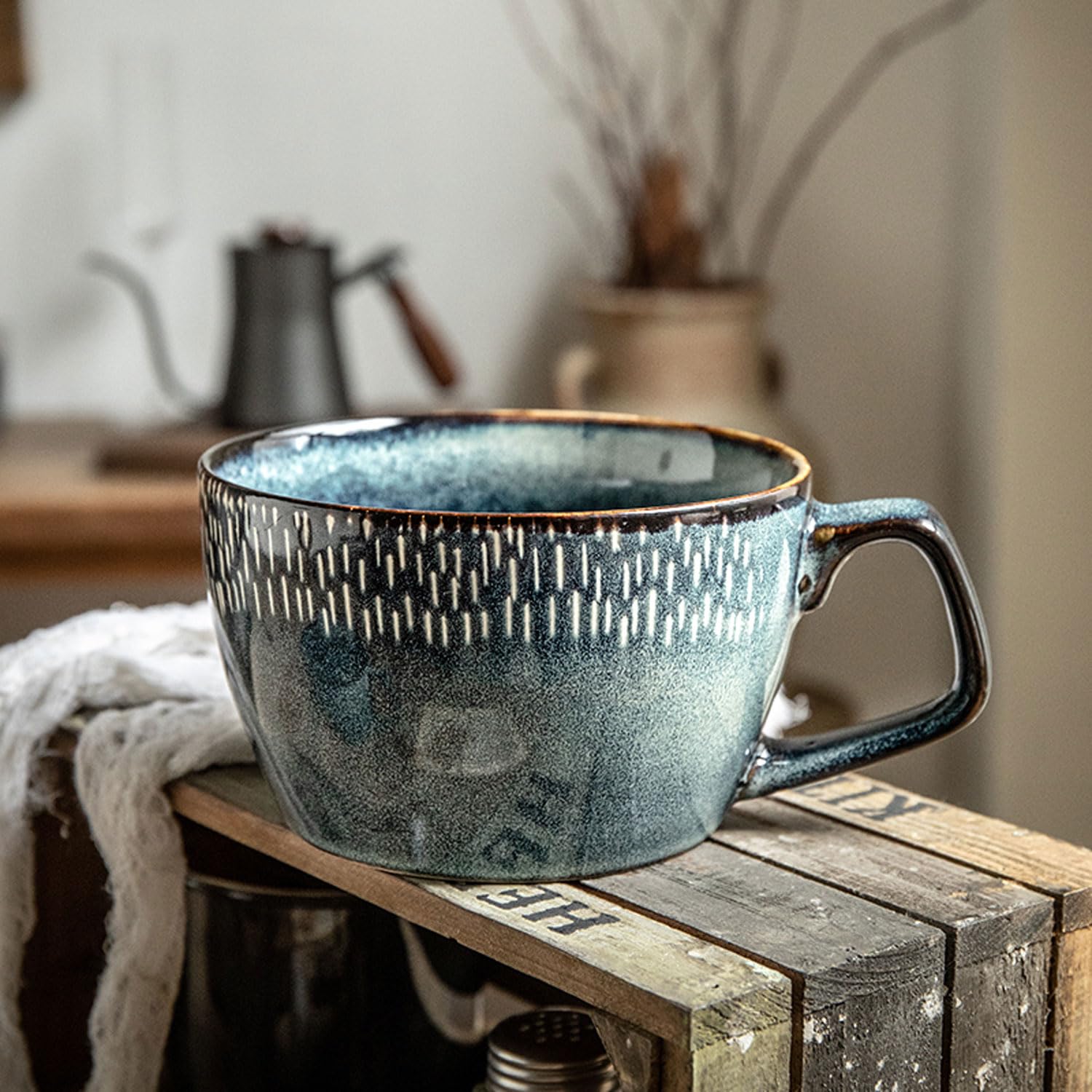 Ceraozmus 600ml Large Coffee Mug, Ceramic Soup Mug with Handle, Coffee/Tea Cup, Cereal Bowls, Soups, Ramen/Salad Bowl, Coffee/Cappuccino Cup, Dishwasher Safe and Oven Safe (Starry Sky Blue)