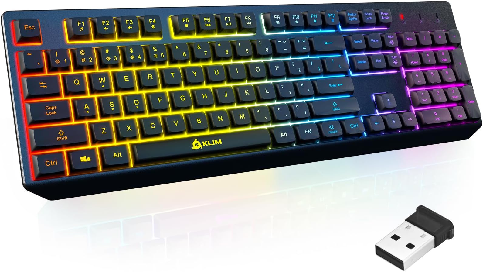 KLIM Chroma Wireless Keyboard – RGB Backlit Gaming, Rechargeable Battery, PC Keyboard, Durable & Water-Resistant, Compatible with PS4, PS5 & Mac - Black