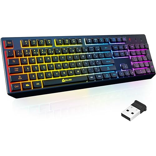 KLIM Chroma Wireless Keyboard – RGB Backlit Gaming, Rechargeable Battery, PC Keyboard, Durable & Water-Resistant, Compatible with PS4, PS5 & Mac - Black