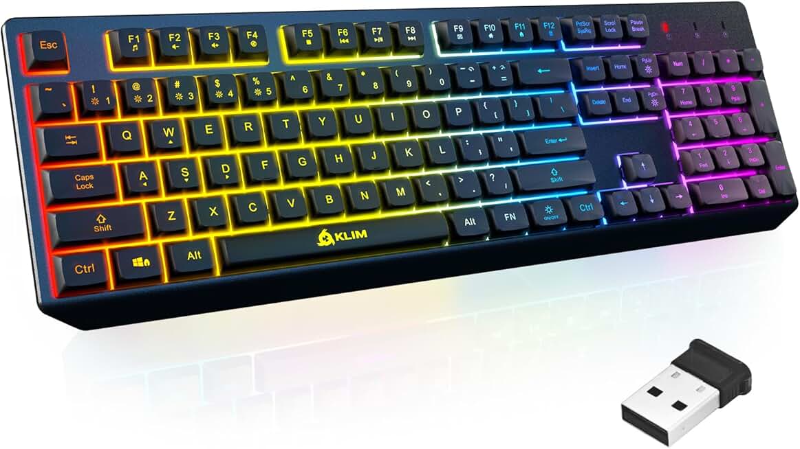KLIM Chroma Wireless Keyboard – RGB Backlit Gaming, Rechargeable Battery, PC Keyboard, Durable &amp; Water-Resistant, Compatible with PS4, PS5 &amp; Mac - Black