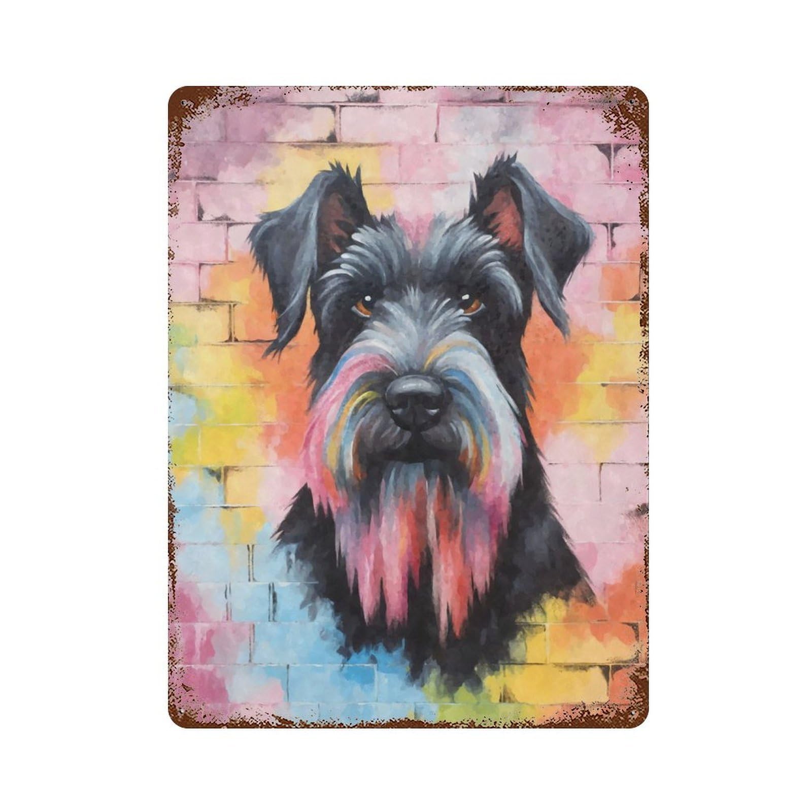 Giant Schnauzer Graffiti Rusty Metal Tin Sign 15.7"x11.8", Ideal for Farmhouse, Kitchen And Entryway Decor