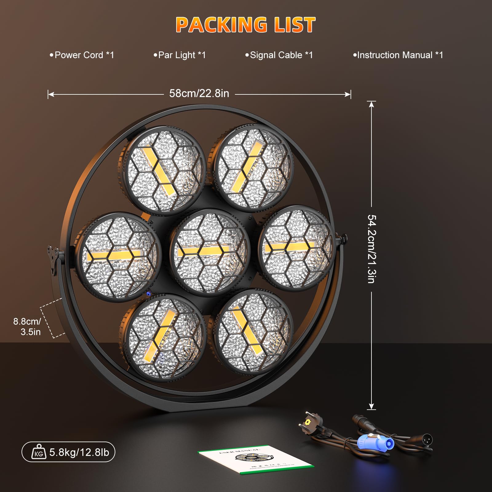 350W Par LED Scenico Lineare Vintage,7 LEDs COB Luce Calda + 189 LEDs RGB,Proiettore Luci da Palco Controllo DMX512,Illuminazione Discoteca per Feste Bar DJ Matrimonio Concerti Halloween Natale,2PCS