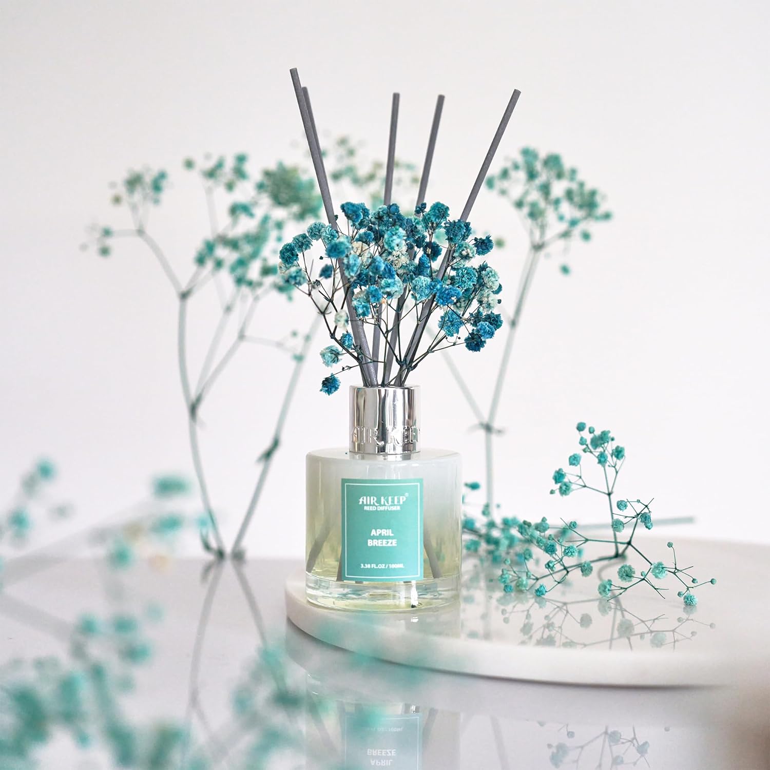 Airkeep Reed Diffuser Set,3.38 fl oz (100 ml) - April Breeze Lemon Musk Oil Diffusers with 8 Reed Sticks, Home Fragrance Reed Diffuser for Bathroom Shelf Decor - Image 5