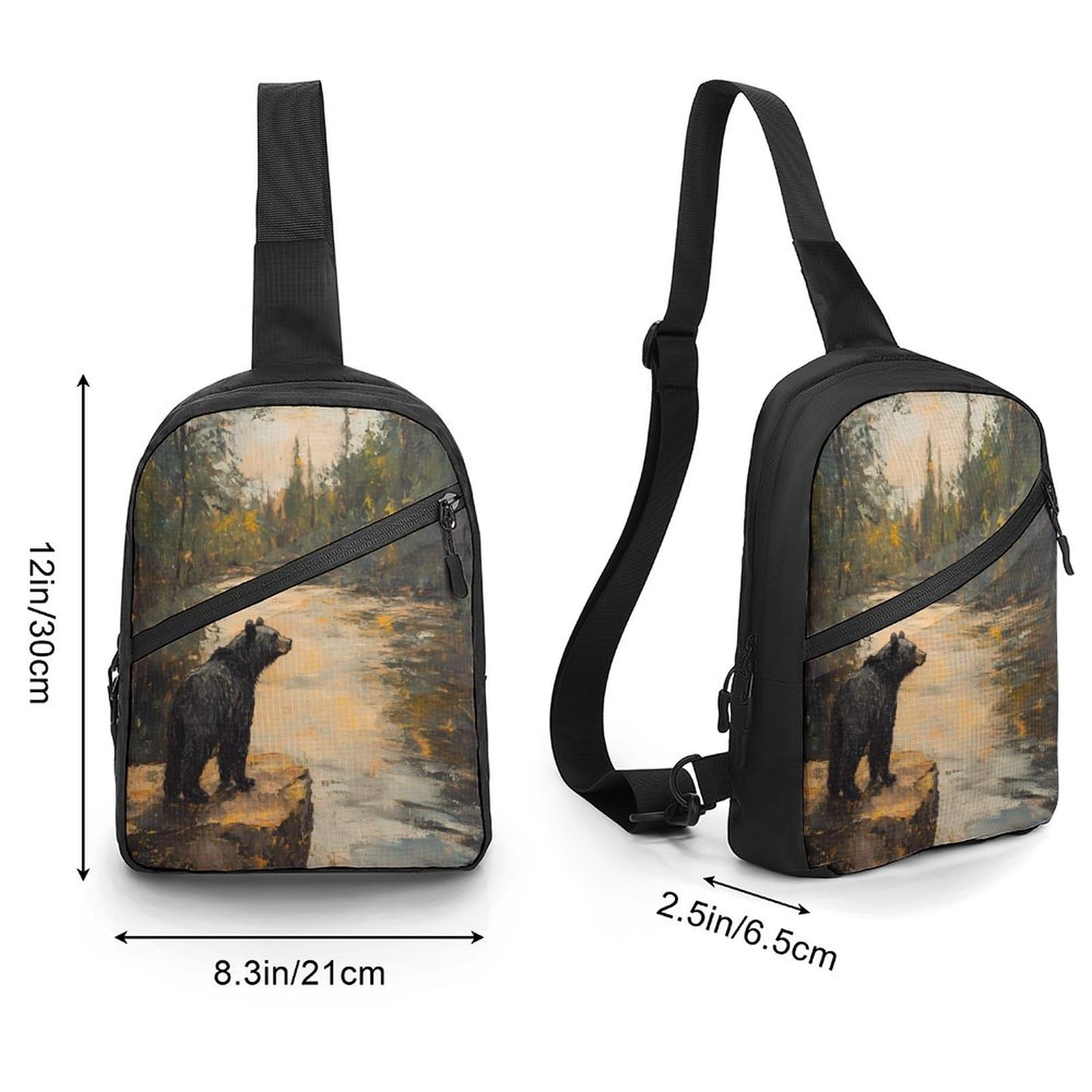 Lonely Black Bear Chest Bag Foldable Crossbody Unisex Pack Travel Hiking Adjustable Shoulder Straps Sling Bags