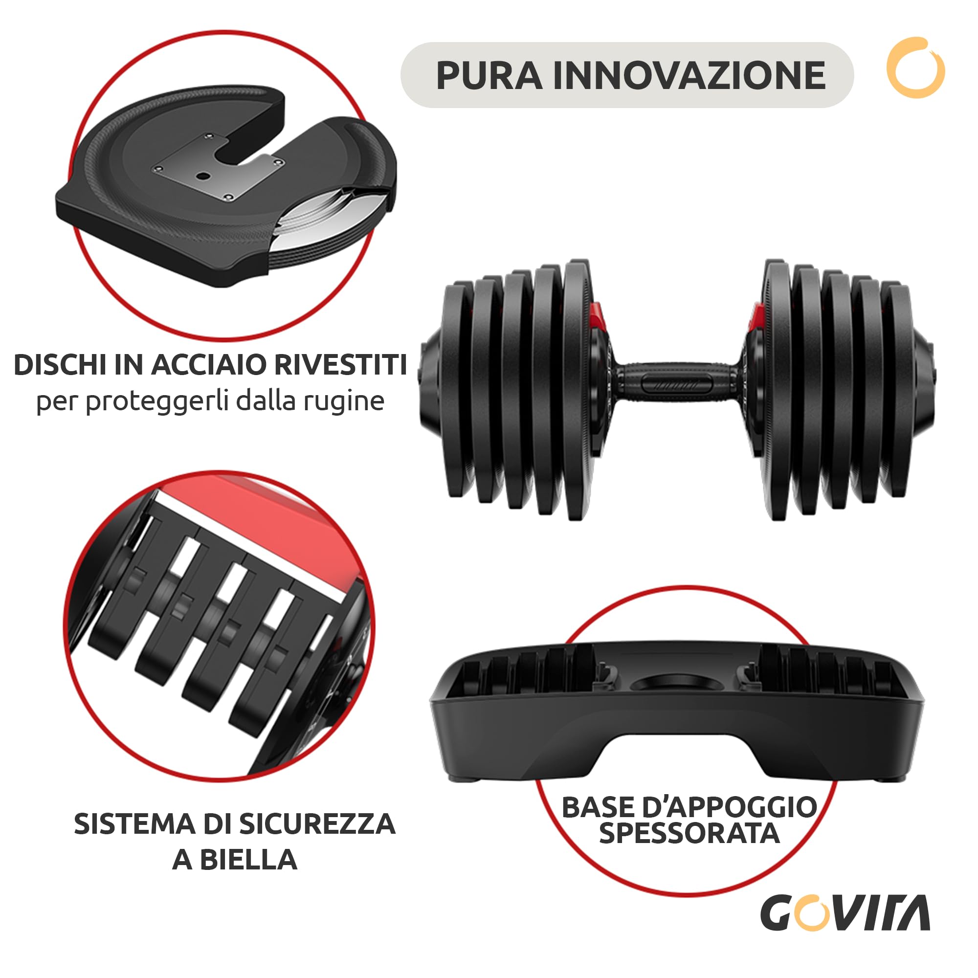 GOVITA NEW Set di Manubri Regolabili A Carico Variabile Pesi bilanciere Allenamento Corpo Home Palestra Casa Manubri Pesanti regolazione rotatoria