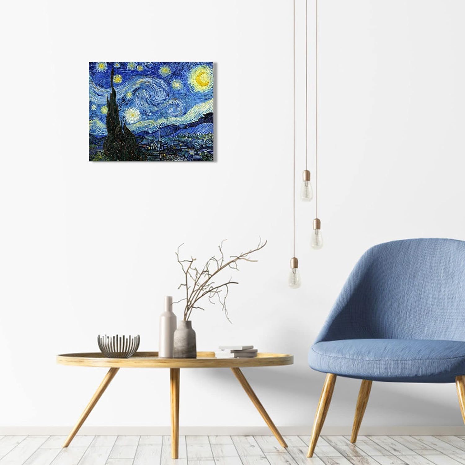 Van Gogh Canvas Wall Art: Starry Night Landscape Painting Picture Reproduction Room Decor - Famous Art Prints Large Modern Artwork Framed Poster Bedroom Home Decoration 16" x 20"
