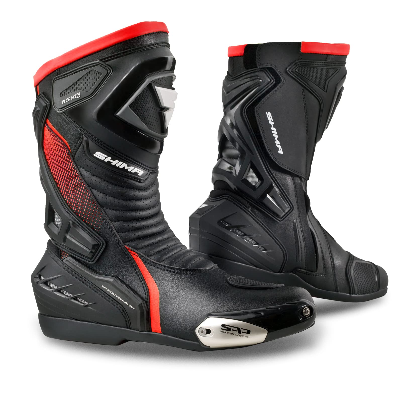 SHIMA RSX-6 Men, Zapatos Moto Hombre | Reforzados Zapatos Moto de Cuero, Soporte para el tobillo, Suela Antideslizante, Mango de Cambio de Marchas (Rojo Flúo, 42)
